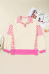 Striped Patchwork Accent Trim Drop Shoulder Polo Sweatshirt