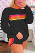 Striped Patchwork Applique Pullover Two Piece Short Set