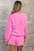 Striped Patchwork Applique Pullover Two Piece Short Set