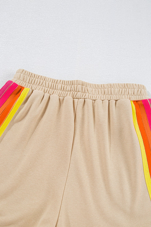 Striped Patchwork Applique Pullover Two Piece Short Set