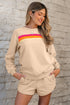 Striped Patchwork Applique Pullover Two Piece Short Set