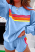 Striped Patchwork Applique Pullover Two Piece Short Set