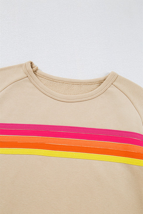 Striped Patchwork Applique Pullover Two Piece Short Set