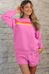 Striped Patchwork Applique Pullover Two Piece Short Set