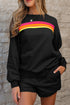 Striped Patchwork Applique Pullover Two Piece Short Set