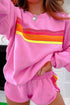 Striped Patchwork Applique Pullover Two Piece Short Set