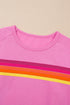 Striped Patchwork Applique Pullover Two Piece Short Set