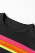 Striped Patchwork Applique Pullover Two Piece Short Set