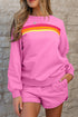 Striped Patchwork Applique Pullover Two Piece Short Set