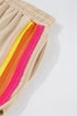 Striped Patchwork Applique Pullover Two Piece Short Set