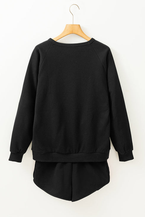 Striped Patchwork Applique Pullover Two Piece Short Set