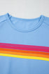 Striped Patchwork Applique Pullover Two Piece Short Set