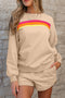 Striped Patchwork Applique Pullover Two Piece Short Set