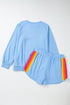 Striped Patchwork Applique Pullover Two Piece Short Set