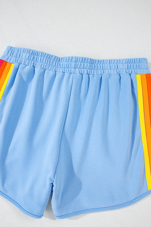 Striped Patchwork Applique Pullover Two Piece Short Set
