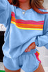 Striped Patchwork Applique Pullover Two Piece Short Set