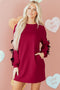 Striped Patchwork Bow Drop Shoulder Sweatshirt Mini Dress