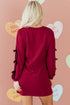 Striped Patchwork Bow Drop Shoulder Sweatshirt Mini Dress