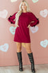 Striped Patchwork Bow Drop Shoulder Sweatshirt Mini Dress