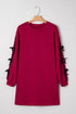 Striped Patchwork Bow Drop Shoulder Sweatshirt Mini Dress