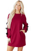 Striped Patchwork Bow Drop Shoulder Sweatshirt Mini Dress