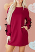 Striped Patchwork Bow Drop Shoulder Sweatshirt Mini Dress