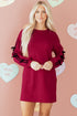 Striped Patchwork Bow Drop Shoulder Sweatshirt Mini Dress