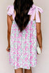 Striped Patchwork Bow Tie Strap Mini Floral Dress