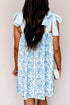 Striped Patchwork Bow Tie Strap Mini Floral Dress