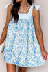 Striped Patchwork Bow Tie Strap Mini Floral Dress