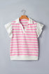 Striped Patchwork Collar V Neck Ruffled Short Sleeve Blouse