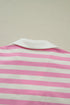 Striped Patchwork Collar V Neck Ruffled Short Sleeve Blouse