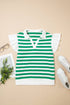 Striped Patchwork Collar V Neck Ruffled Short Sleeve Blouse