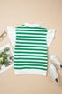 Striped Patchwork Collar V Neck Ruffled Short Sleeve Blouse