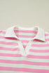 Striped Patchwork Collar V Neck Ruffled Short Sleeve Blouse