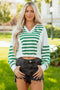 Striped Patchwork Collared V Neck Knit Pullover