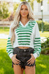 Striped Patchwork Collared V Neck Knit Pullover