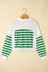 Striped Patchwork Collared V Neck Knit Pullover