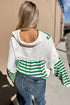 Striped Patchwork Collared V Neck Knit Pullover