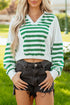 Striped Patchwork Collared V Neck Knit Pullover