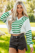Striped Patchwork Collared V Neck Knit Pullover