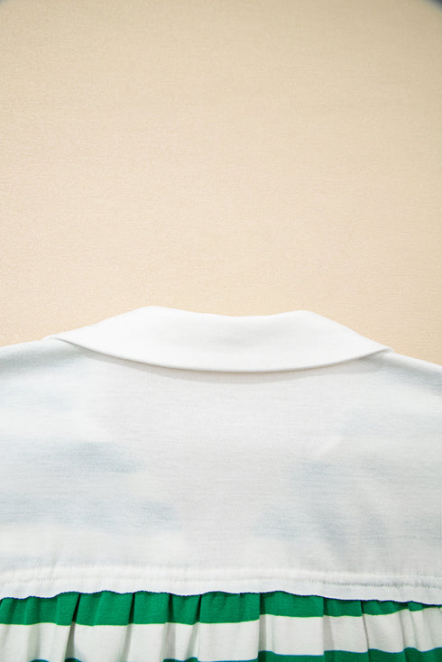 Striped Patchwork Collared V Neck Knit Pullover