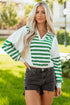 Striped Patchwork Collared V Neck Knit Pullover