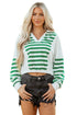 Striped Patchwork Collared V Neck Knit Pullover