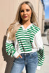 Striped Patchwork Collared V Neck Knit Pullover
