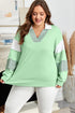 Striped Patchwork Collared V Neck Pullover Sweatshirt