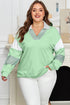 Striped Patchwork Collared V Neck Pullover Sweatshirt