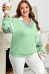 Striped Patchwork Collared V Neck Pullover Sweatshirt
