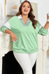 Striped Patchwork Collared V Neck Pullover Sweatshirt