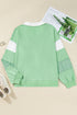 Striped Patchwork Collared V Neck Pullover Sweatshirt